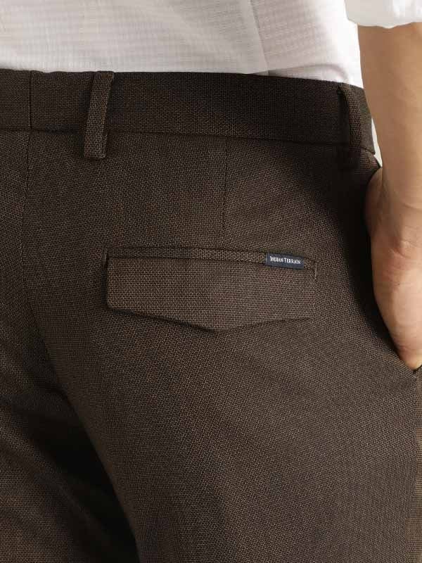 Indian Terrain Men's Comfort Fit Self Design Brown Trousers